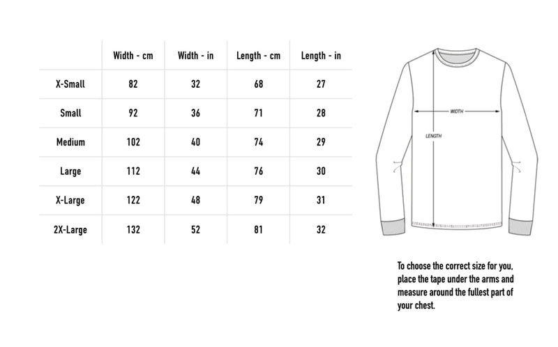 Size chart for NTCTW Longsleeve - Black