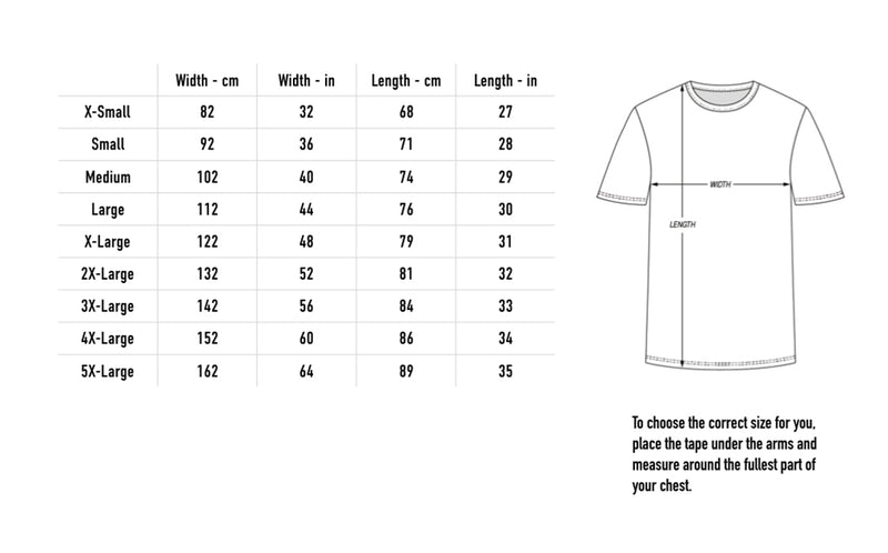 Size chart for NTCTW Tee - Black